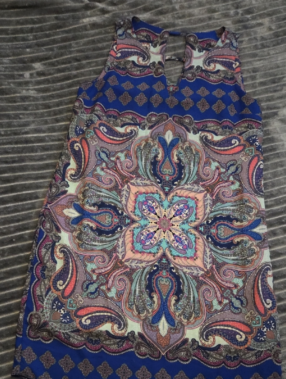fab'rik Blue Paisley Medallion Keyhole Sleeveless Dress